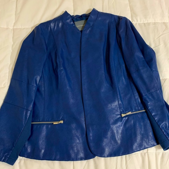 Kate & Mallory Royal Blue Faux Leather Jacket with Silky Lined Interior, Size 1X - Picture 2 of 7